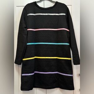 Black Colorful Sequin Dress With Long Sleeves &  Textured Material Sz LG NEW!